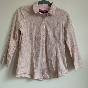 Vineyard Vines Pink and Green Collared Shirt Size 6